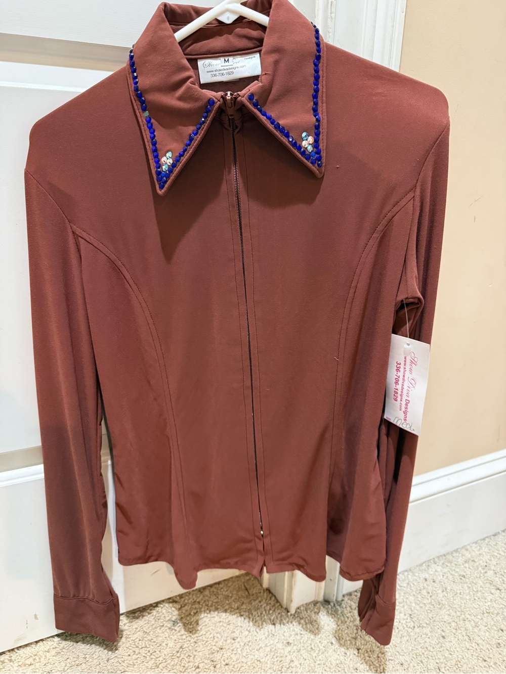 Show Diva Designs Western show stretch shirt Embellished Collar Zip-Front M - Picture 10 of 10